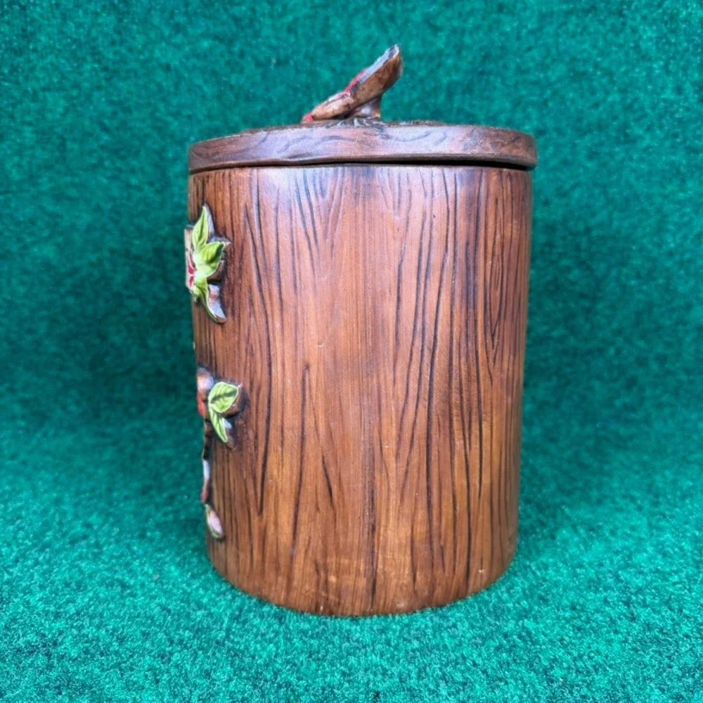 Vintage Treasure Craft Butterfly Cookie Jar Wood Look Ceramic Canister USA Made